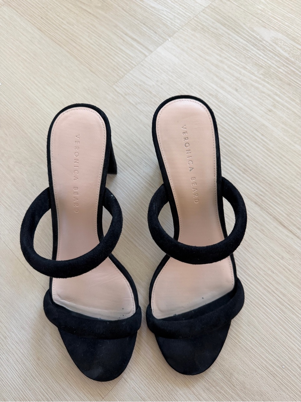 Veronica Beard Black Suede Double-Strap Heeled Sandals Slides Size 10M